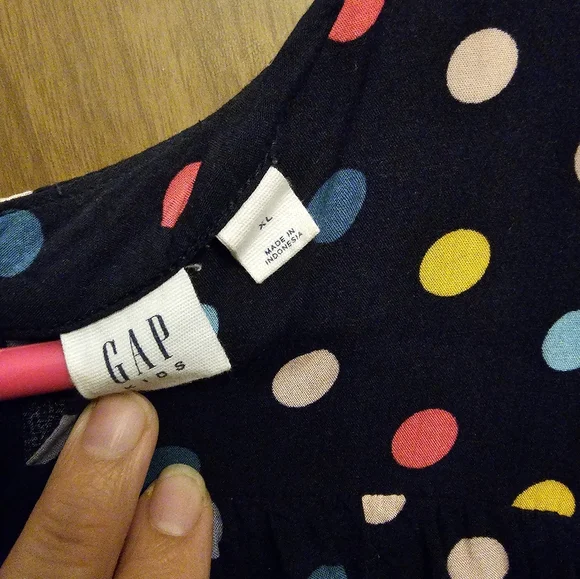 Gap Kids Blck Blue Multi Color Polka Dots Blouse XL long Sleeve Double Lined - Picture 5 of 6